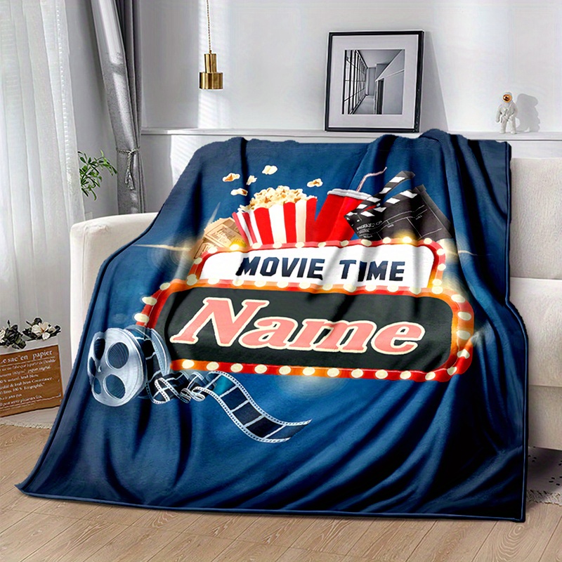 

Customizable Movie Night Throw Blanket With Personalized Name - Soft Polyester Fiber, , Camping, And Travel - Ideal Gift For