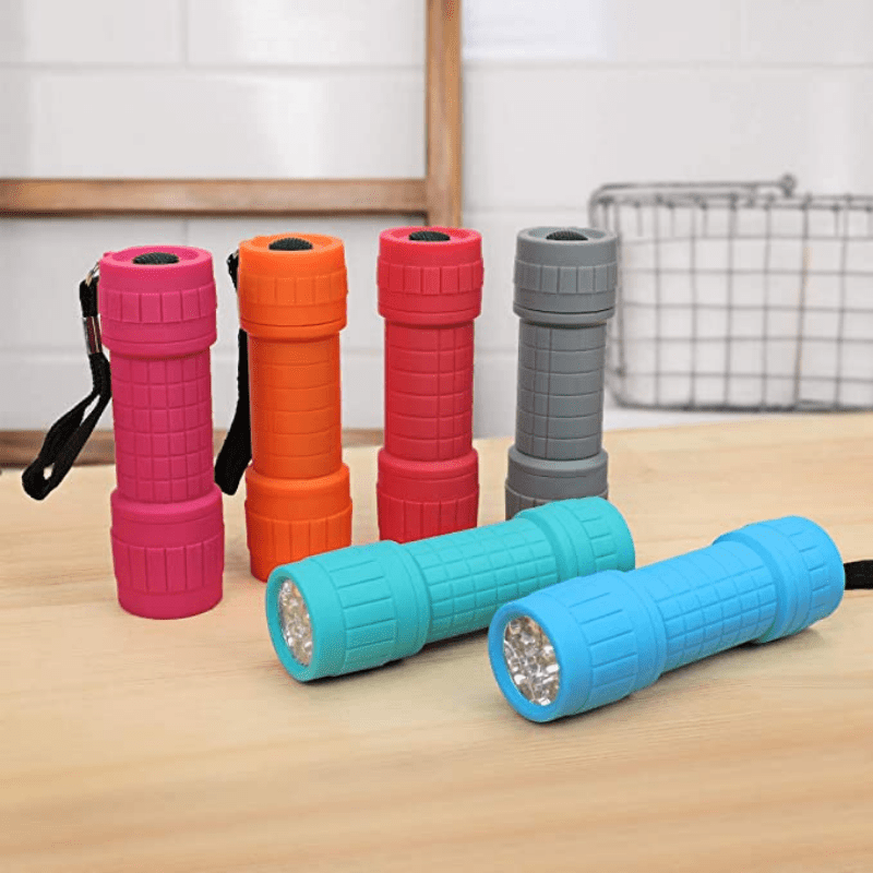 

6pcs 9-led Mini Flashlight Compact Handheld Torch Assorted Colors With Lanyard Not Batttery, Need Buy 3 Aaa Batteries