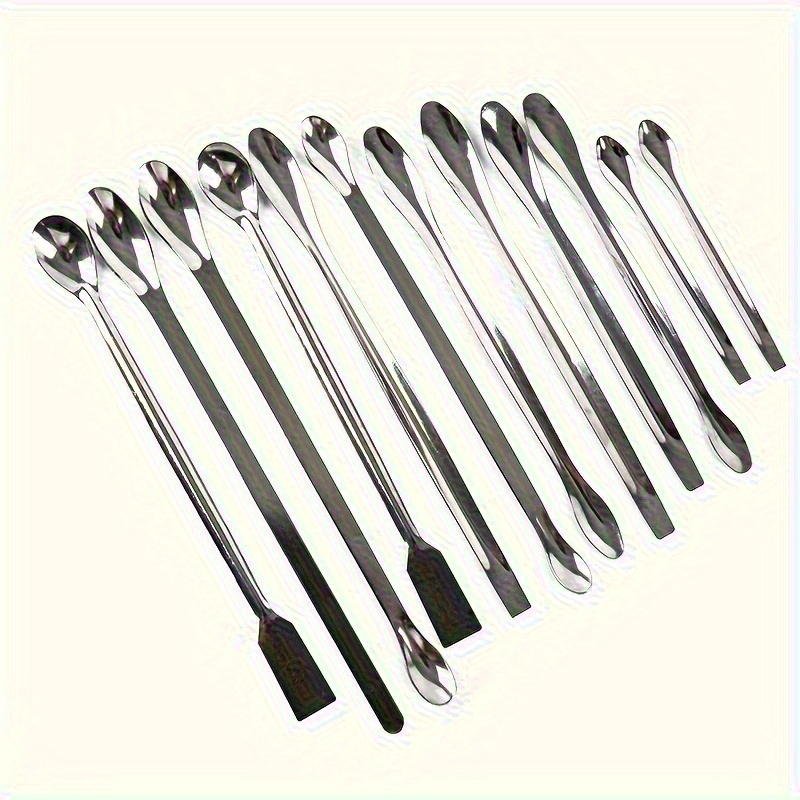 12pcs Stainless Spoons - Durable Laboratory Sampling & Mixing Utensils With Spatula - Ideal For Scientific Experiments And Research