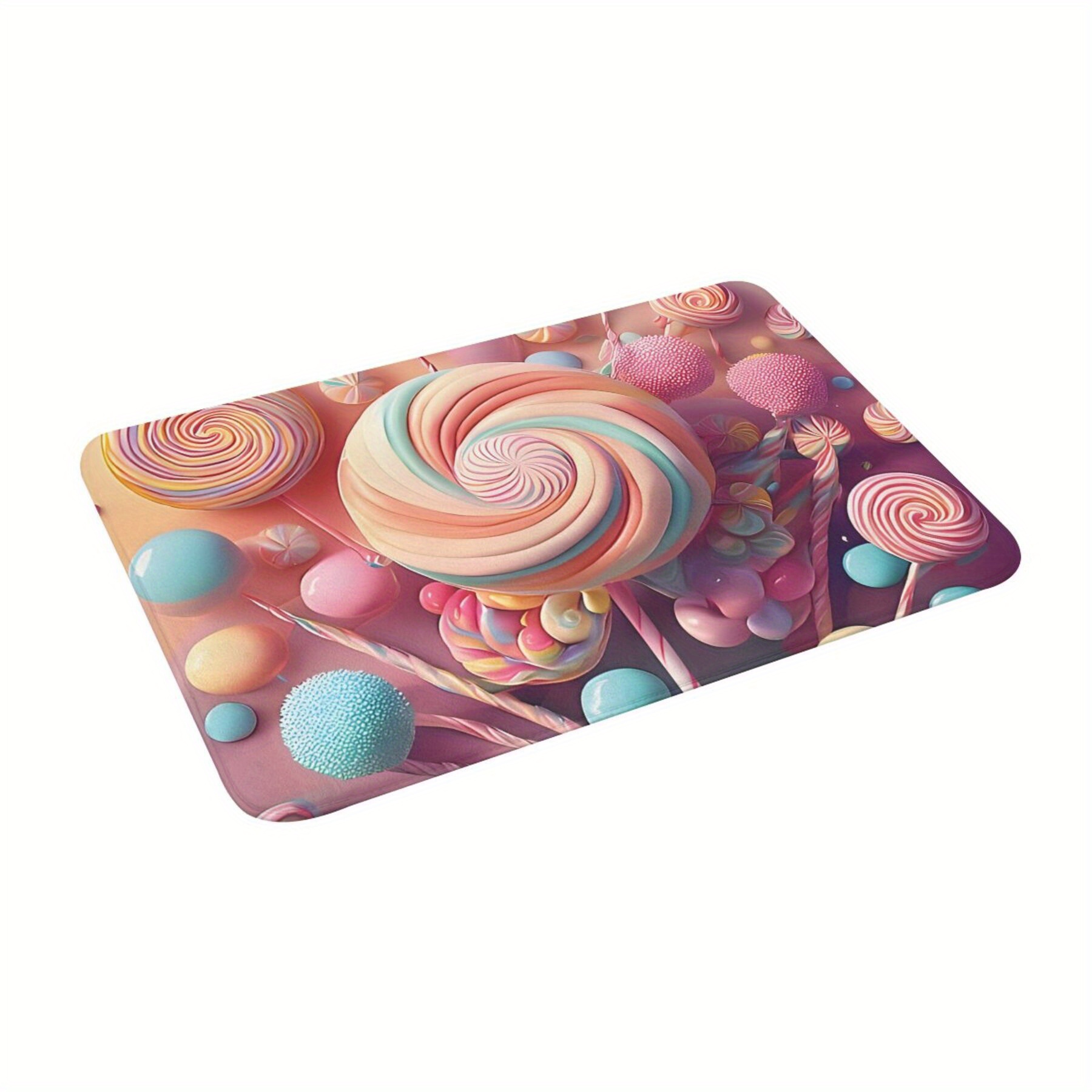 

1pc Sweet Treats Pastel Candy & Lollipop Pattern, Non-slip Polyester Kitchen Mat, Rectangular Welcome Doormat, Home Decor Rug For Bedroom, Machine Washable