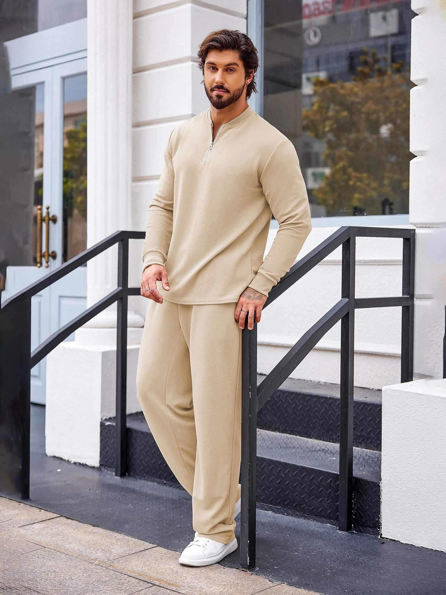 mens 2pcs tracksuit set light neck sweatshirt joggers Temu