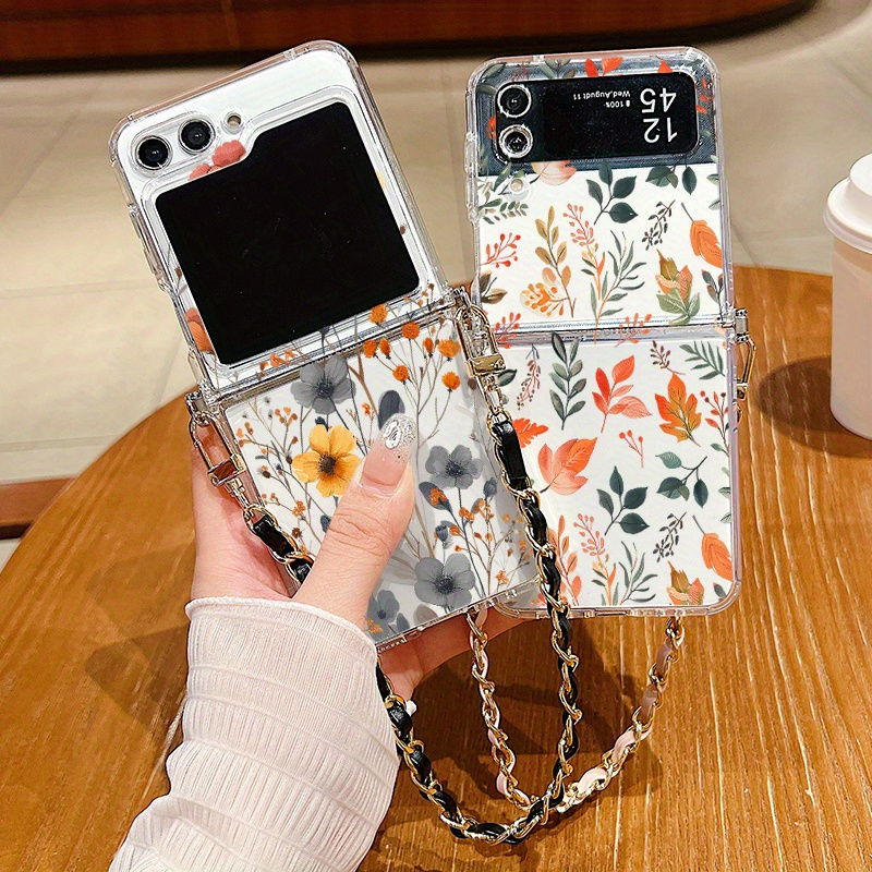 

Flower Printed Soft Tpu Case Z Flip 5 4 5g Luxury Lanyard Clear Silicone Folding Cover Z Flip5