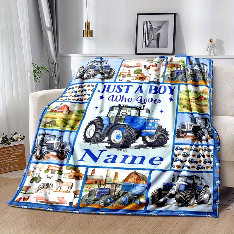 

Customized Tractor-themed Name Blanket For Boys | Soft Polyester Personalized & Animals Print | Ideal For , Camping & Travel | Unique Gift For