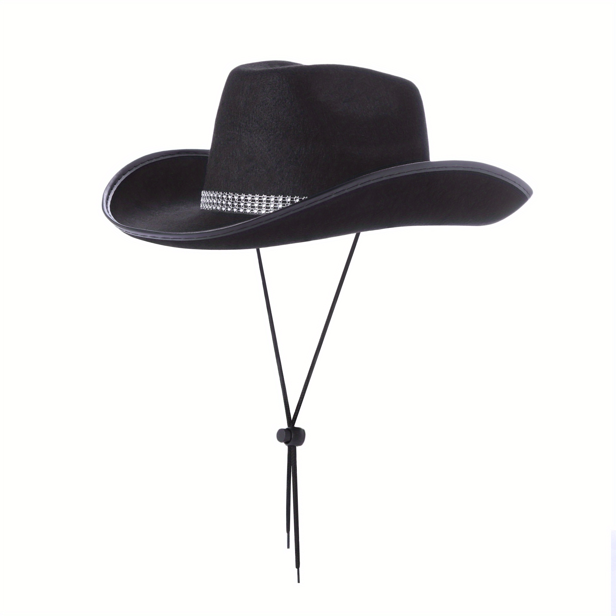 Unisex Wide Brim Felt Cowboy Hat with Adjustable Band Wowstyle Black Cowboy Hat, Unisex Polyester Felt, Adjustable  main image 2
