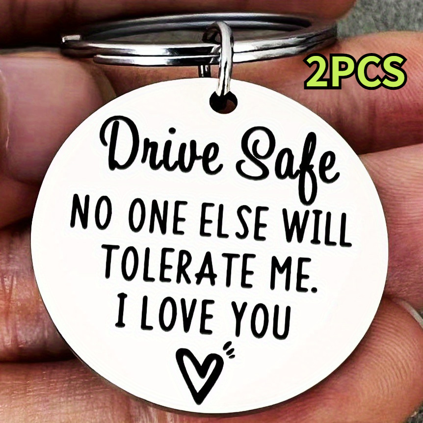 

2pcs 'drive Safe, ' Keychains - Stainless Steel For Boyfriend Or Husband | Perfect Birthday Or Valentine's Day Gift, Keyring, Here With Me, Elegant Style