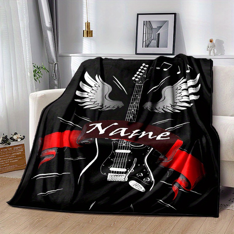 

Custom Name Guitar & Wings Blanket - Soft, Plush Polyester Throw With Vibrant 3d Print - Ideal For , Camping, Travel - Unique Gift For Music Lovers &