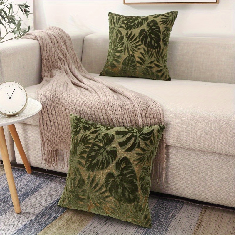 

2pcs Set Modern Chenille Jacquard Cushion Covers - Double-sided Tropical Leaf Design, Zip Closure, Machine Washable For Sofa, Bedroom, Car Decor