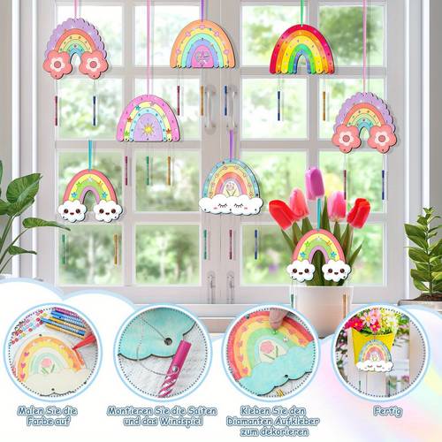 12pcs rainbow decoration wind chime set wind chime crafts hung on gardens windows or suitable for school crafts classroom activities class rewards birthday parties diy crafts set