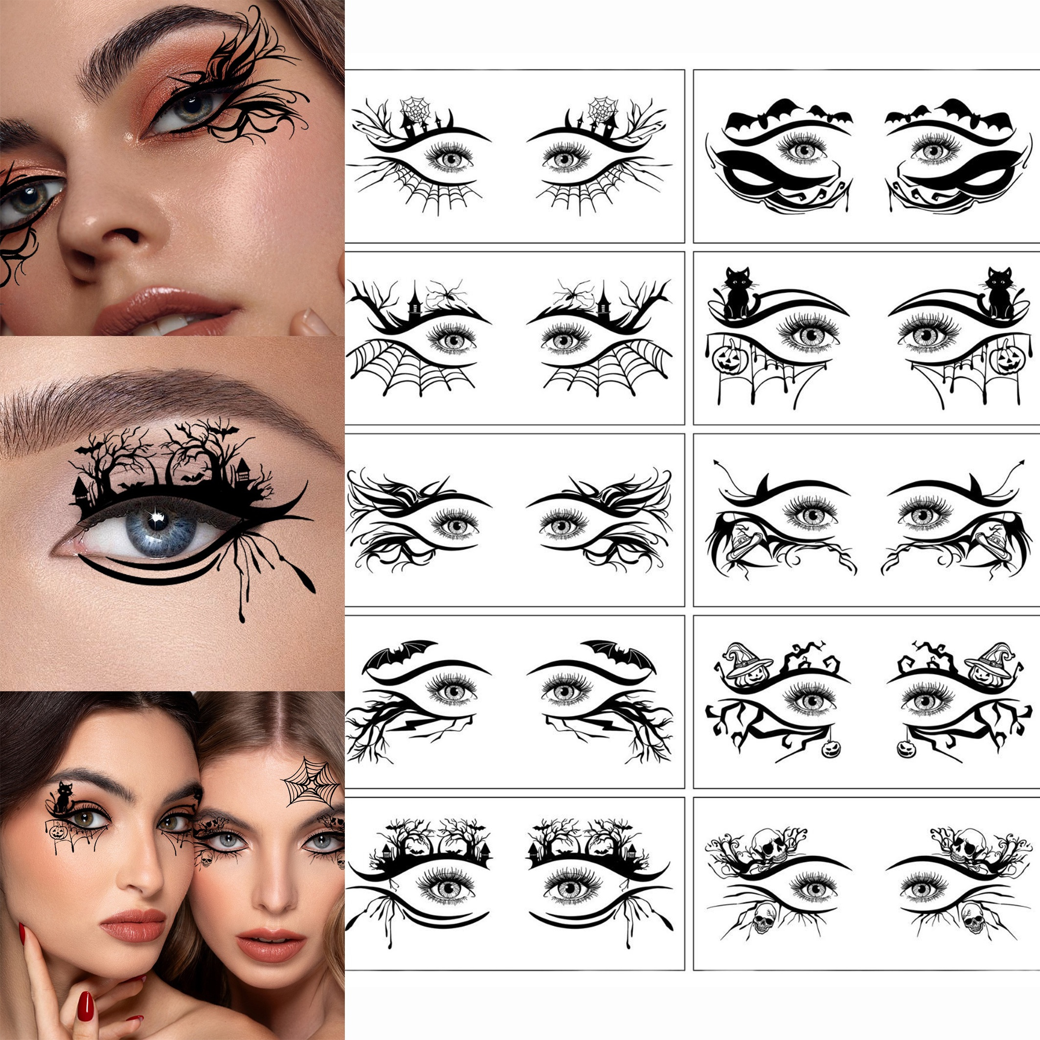 

10 Pcs Removable Eyebrow Tattoo Stickers, Realistic Temporary Eyeliner, Waterproof, Sweatproof, Makeup Must-have, Party Decoration, Multifunctional Makeup