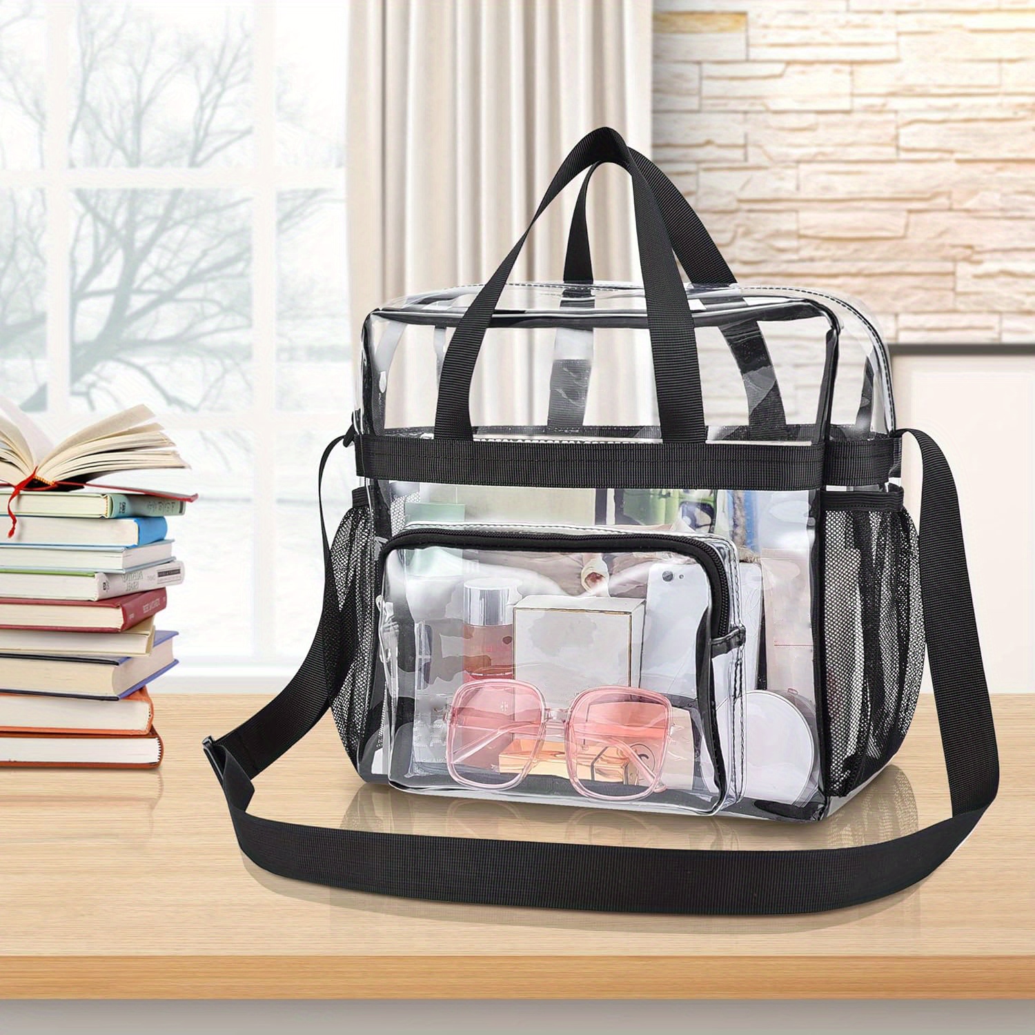 

1pc Clear Tote Bags Stadium Approved, Heavy Duty Travel Bags, Large Sports Shoulder Pack For Work, Competition, School