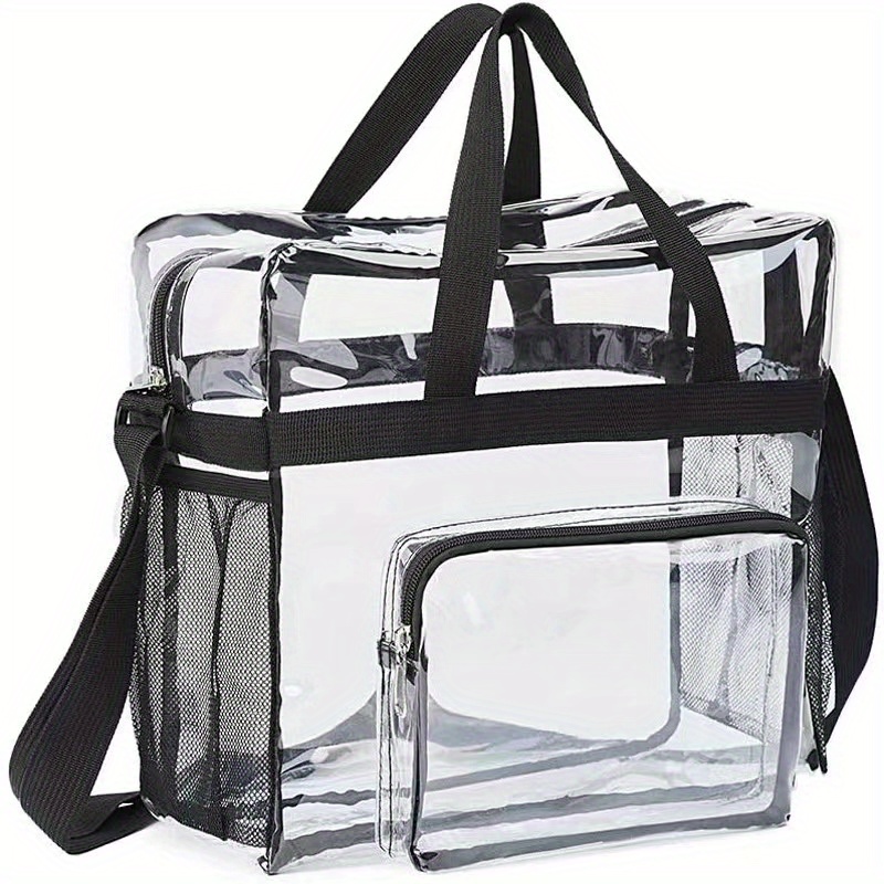 

1pc Clear Pvc Lunch Bag With Shoulder Strap - Transparent Plastic Tote For Work, Travel, Sporting Events - Hand Washable Snack Box For Men And Women