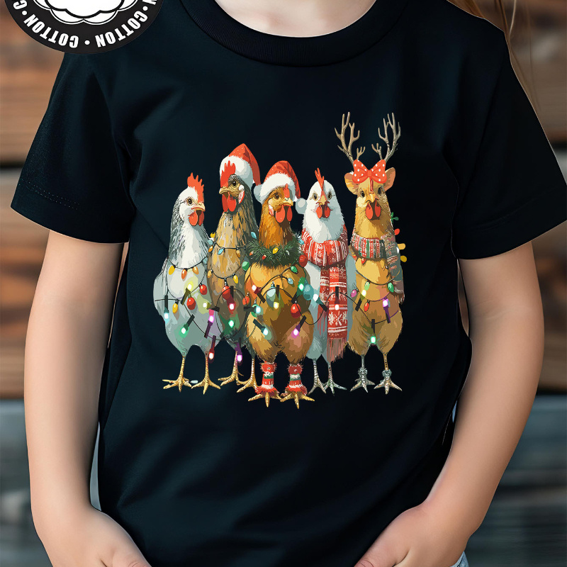 

Merry Christmas Animal Chicken Hen , Print For Boy Girls, Comfy And Fit Childrens Girls T-shirt Clothes Top Pullover For Summer For Outdoor Activities Fashion Fanny Cute Clothing,