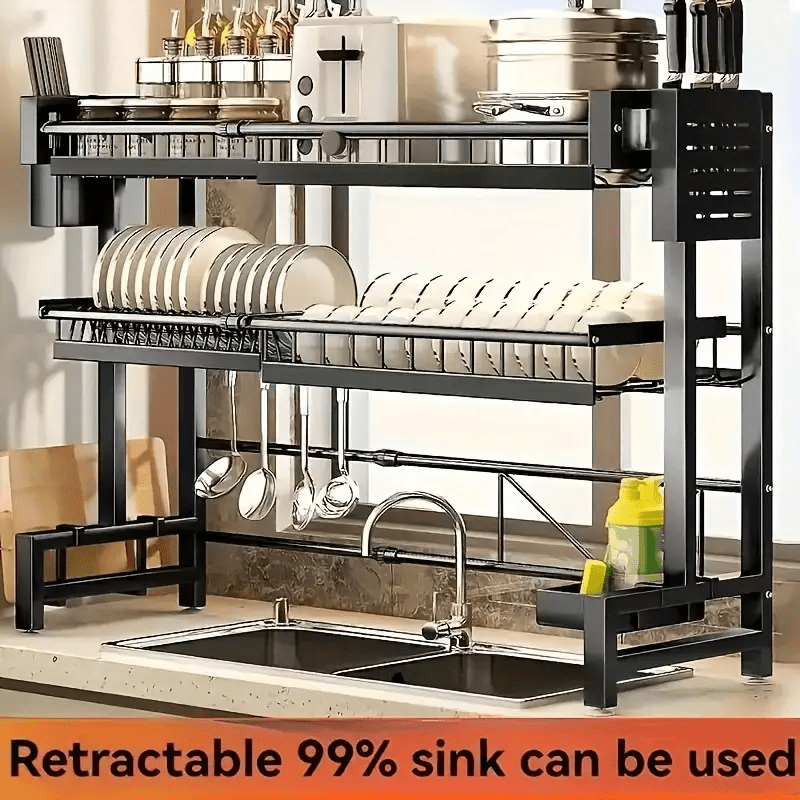 

1pc Countertop Dish Storage Drainage Rack Expandable Kitchen Sink Shelf Dish Rack Drainer Organizer