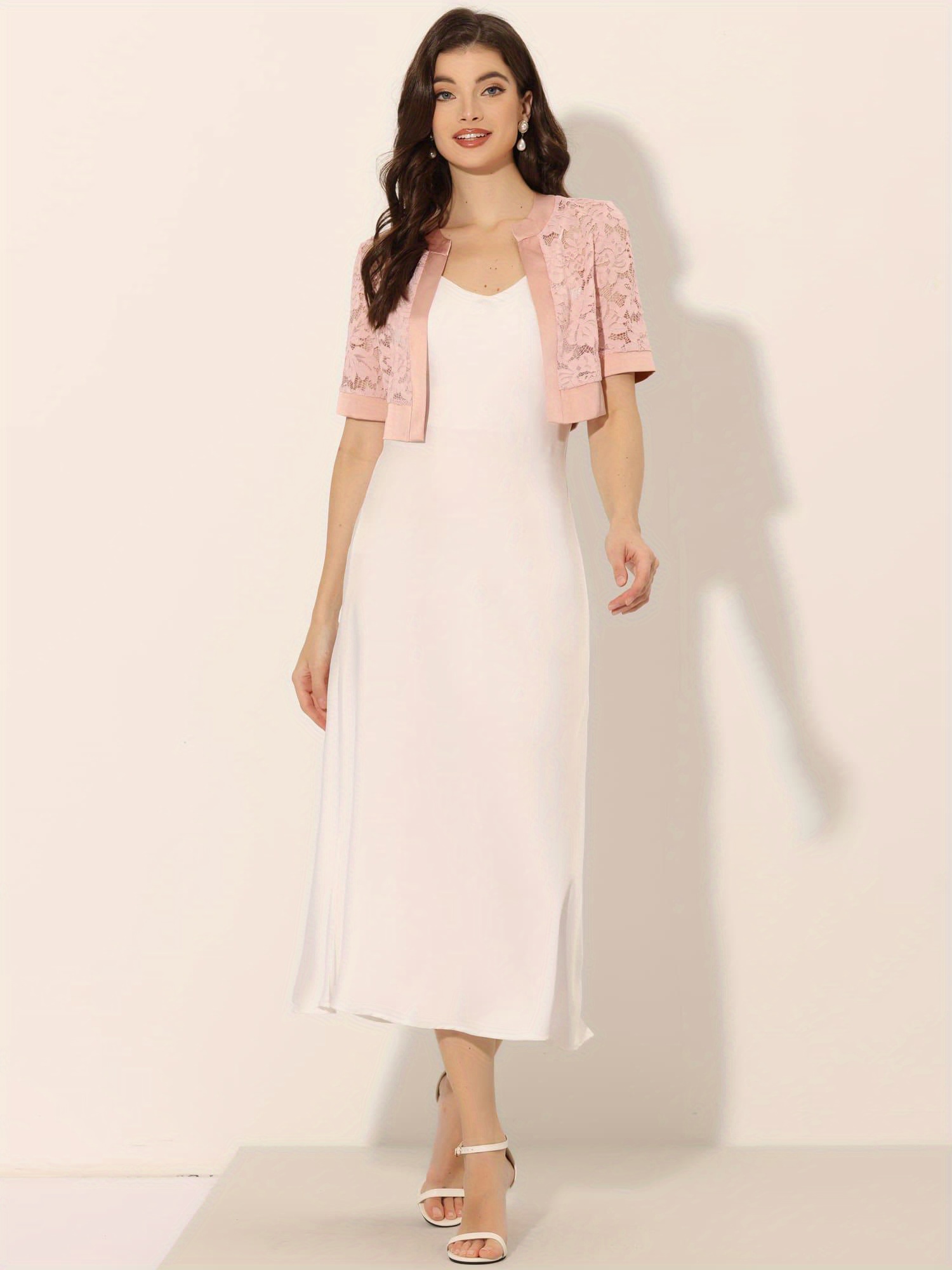 elegant womens lace shrug bolero satin panel short sleeve Temu