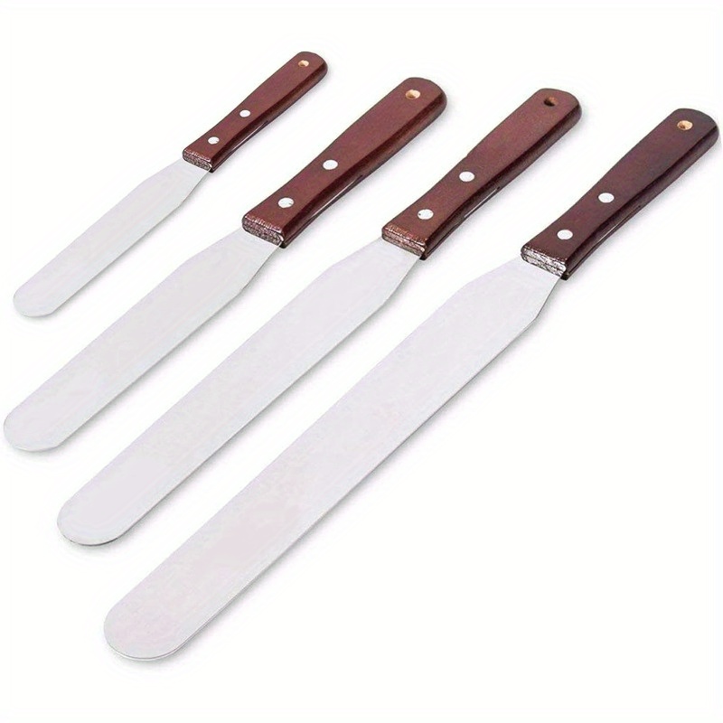 Set Of Stainless Steel Spatulas For Frosting Cakes, Featuring A Wooden Handle, Ideal For Decorating And Peeling Cakes, Perfect For Kitchen Projects