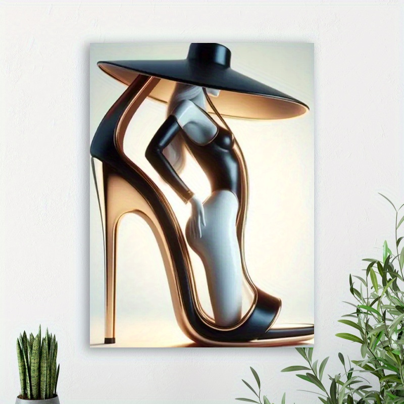 

Wooden Framed High Heels Canvas Painting (1)thickness 2.25cm/ 0.9inch, High Quality Wall Art Prints Poster, Direct Hanging Wall Picture, Decor For Home Gifts, Living Room, Bathroom, Bedroom, Kitchen