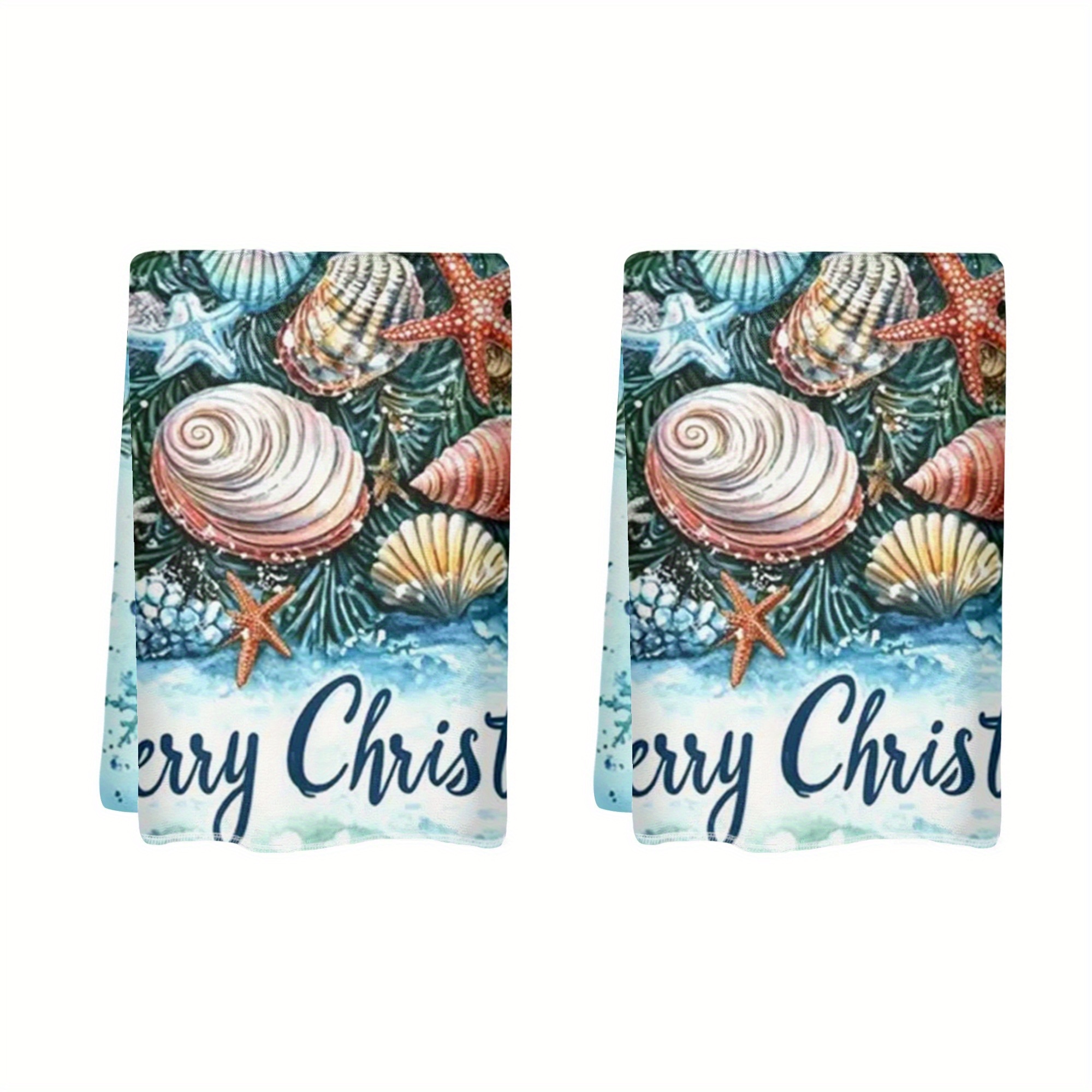 TEMU 2-pack 18x26 Polyester Coastal Christmas Tree Kitchen Towels, Modern Woven Lightweight Dish Cloths, Machine Washable Absorbent Quick-dry Cleaning For Home, Hotel, Holiday Decorative Dish Towels