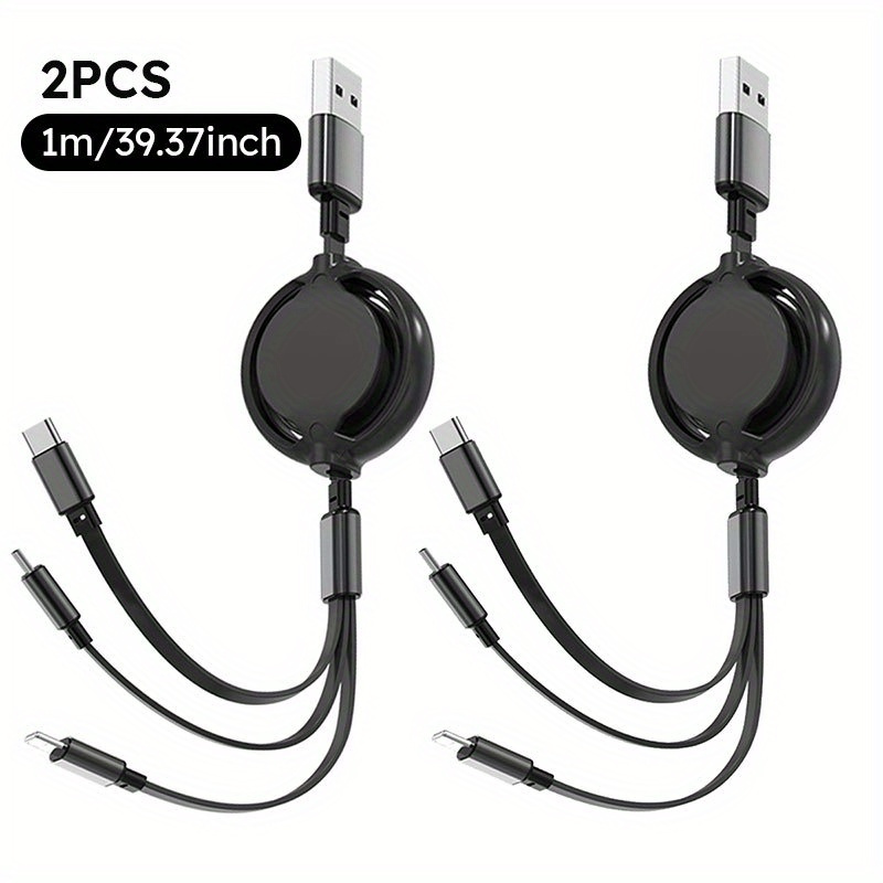 TEMU Jogrytece 4pcs/ 2pcs [1m/ 3ft] 3 In 1 Retractable Usb Cable 3 In 1 Usb Charging Cable With Type-c, Micro Usb, Port For Most Phones/ Iphones/