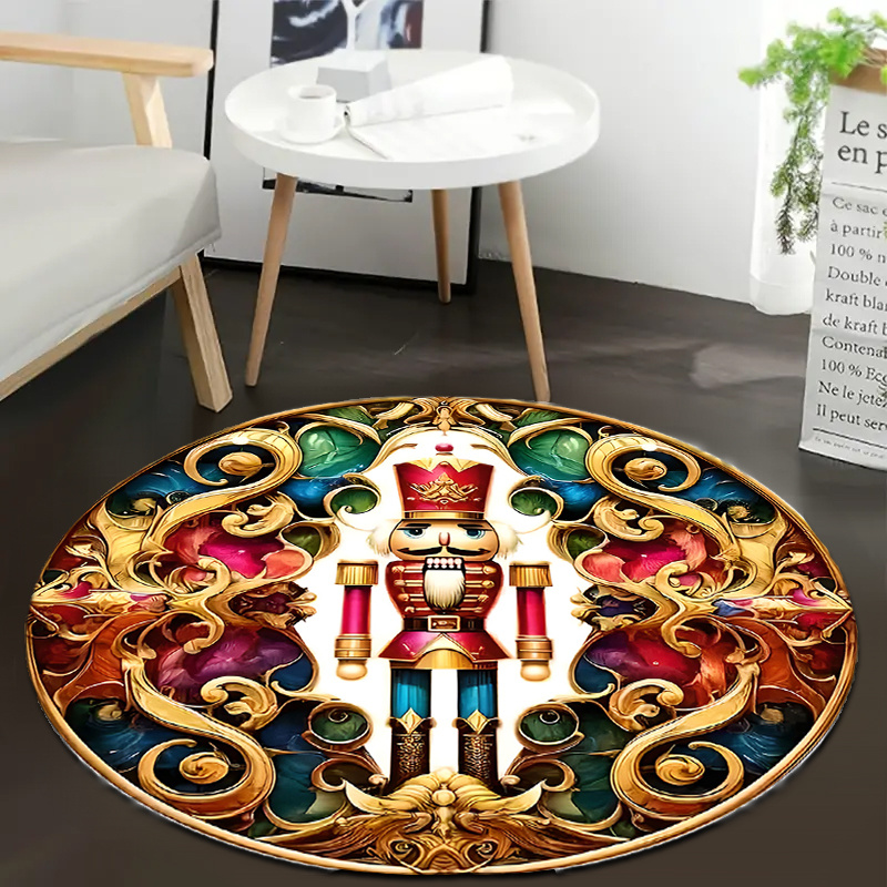 

Christmas Nutcracker Soldiers Polyester Area Rug - Soft, Machine Washable, Non-slip Round Mat For Bedroom, Entryway, Indoor Decor, Holiday Gift, Festive Home Accent, 1pc