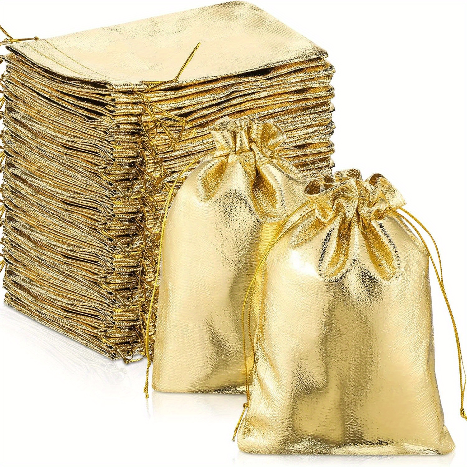 

50pcs Gold Gift Bags 5 X 7 Inches Jewelry Pouches Gold Goodie Bags With Drawstring Metallic Gold Jewelry Pouches Gold Candy Gift Bags For Wedding Birthday Christmas Treat Candy Bags