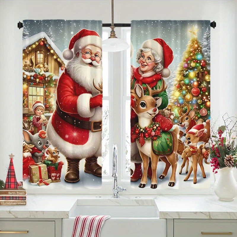 

2-piece Set Modern Christmas Doorway Drapes - Santa Claus And - Machine Washable Polyester Door Panels With Rod Pockets, Jacquard Weave For Bedroom And Living Room Decor, Accents