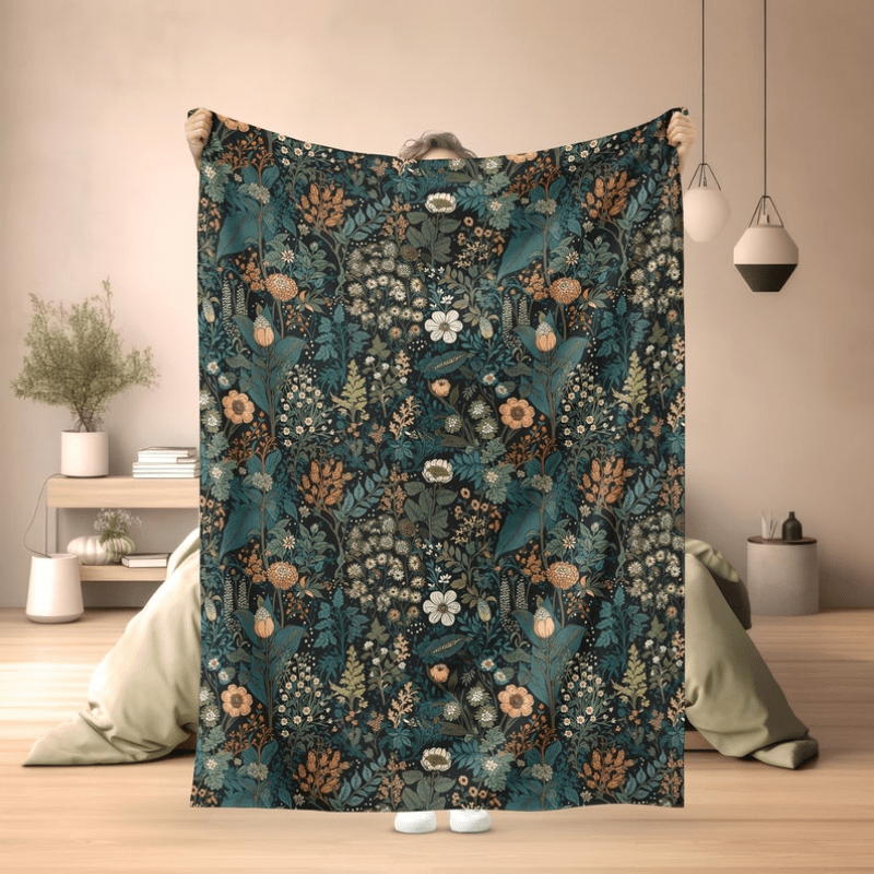 

Floral Blanket, Cozy Bohemian Throw For - Perfect Autumn Botanical Art Decor