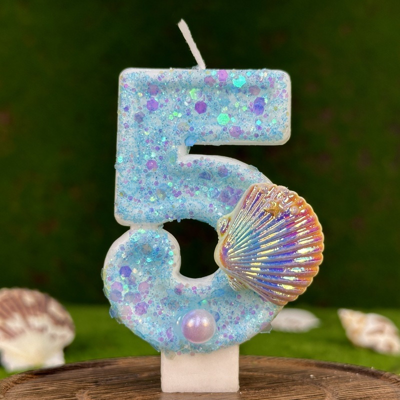 Ocean-inspired Birthday Candle - Sparkling Shell Design, Perfect For Diy Cake Decorations & Party Celebrations