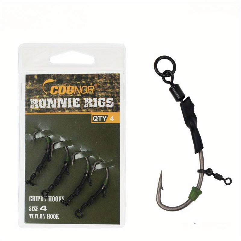 

Carp Fishing Rigs - Carbon Steel Ronnie Hooks - Pre-tied Swivel - Heat Shrinkable Tube - - Black - Pack Of 4 (sizes 2, 4, 6, 8)