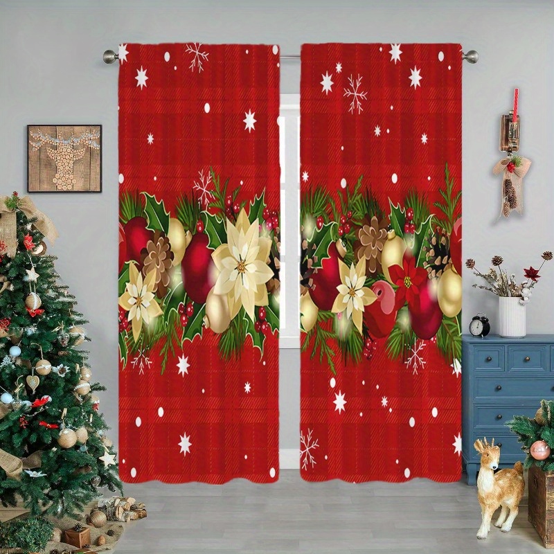 

2pcs Set Christmas Curtains - , & | Treatments For , , Dorm & Decor, Christmas Decor