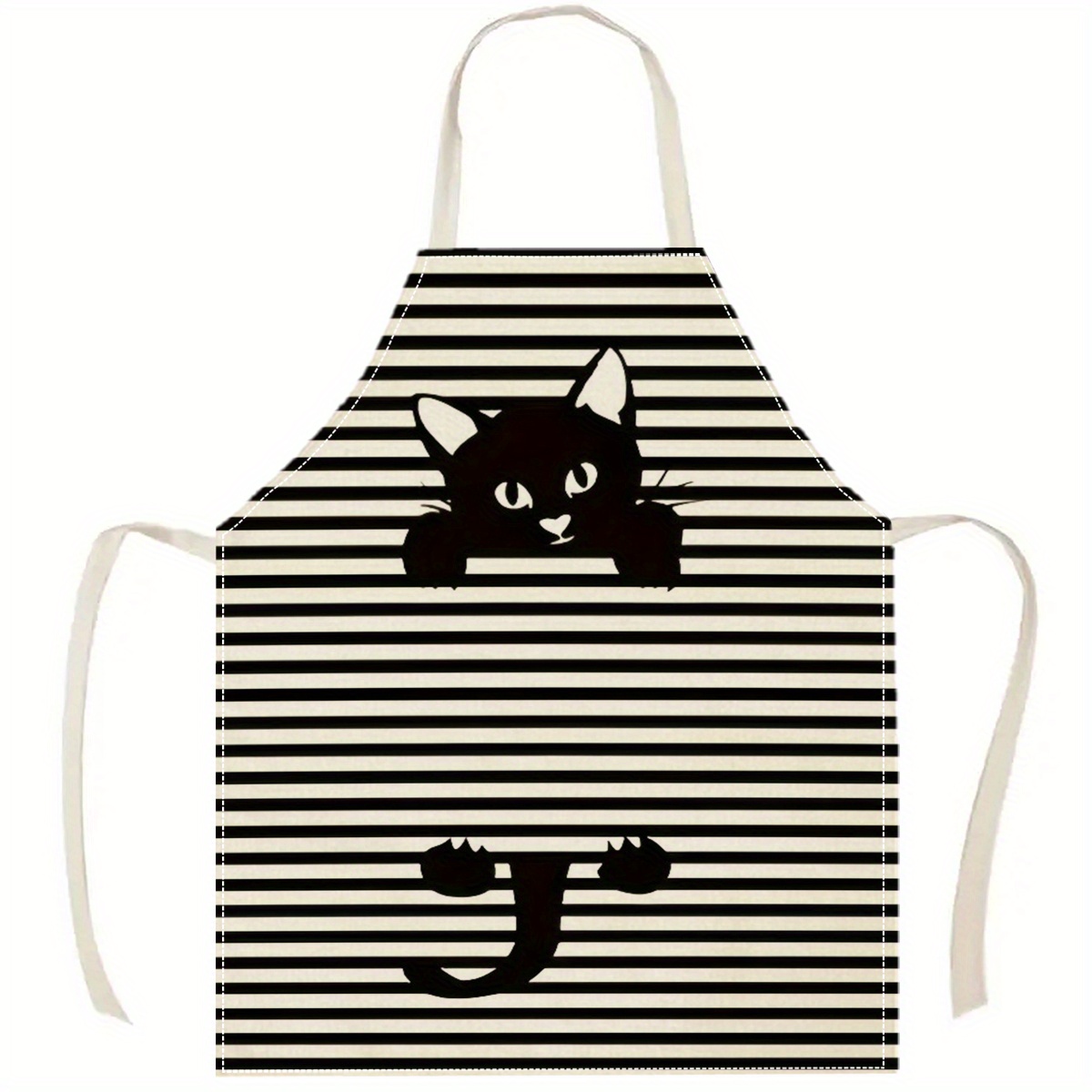 

1pc Stylish Black Cat Pattern Linen Apron For Home Cleaning And Kitchen Cooking, Woven Linen 100% Material