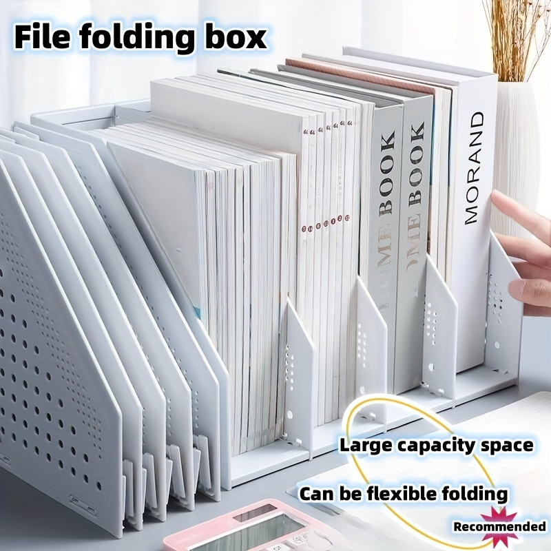 item picture 1pc 4 link folding file frame telescopic book stand installation   in   rack archive information basket folder storage   supplies multi layer file column file rack