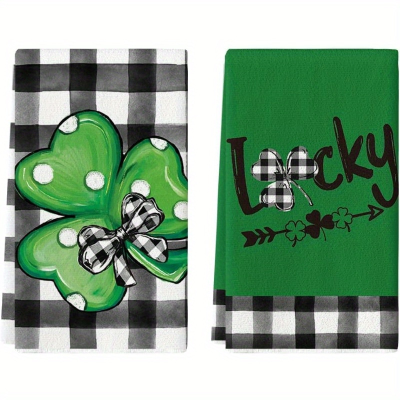 

2pcs Polyester 's Day Kitchen Towels - 18x26 Inch, & Polka Dot Shamrock Design With "" Motif, Machine Washable, Ideal For Spring Decor & , Dish Towels For Kitchen