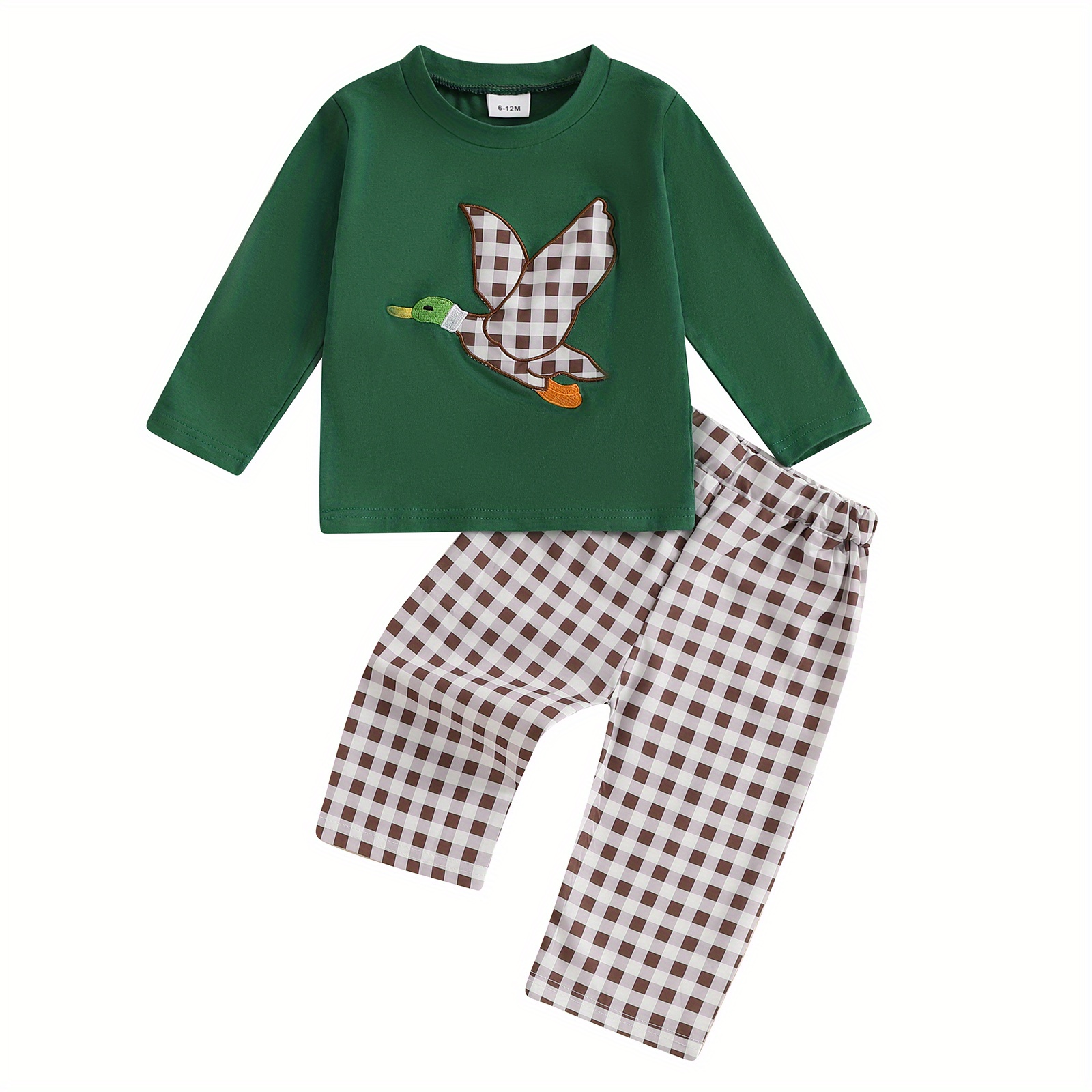 

6m-4t Kids Baby Boys Fall Outfit, Long Sleeve Embroidery Duck T-shirt With Pants Clothing Set