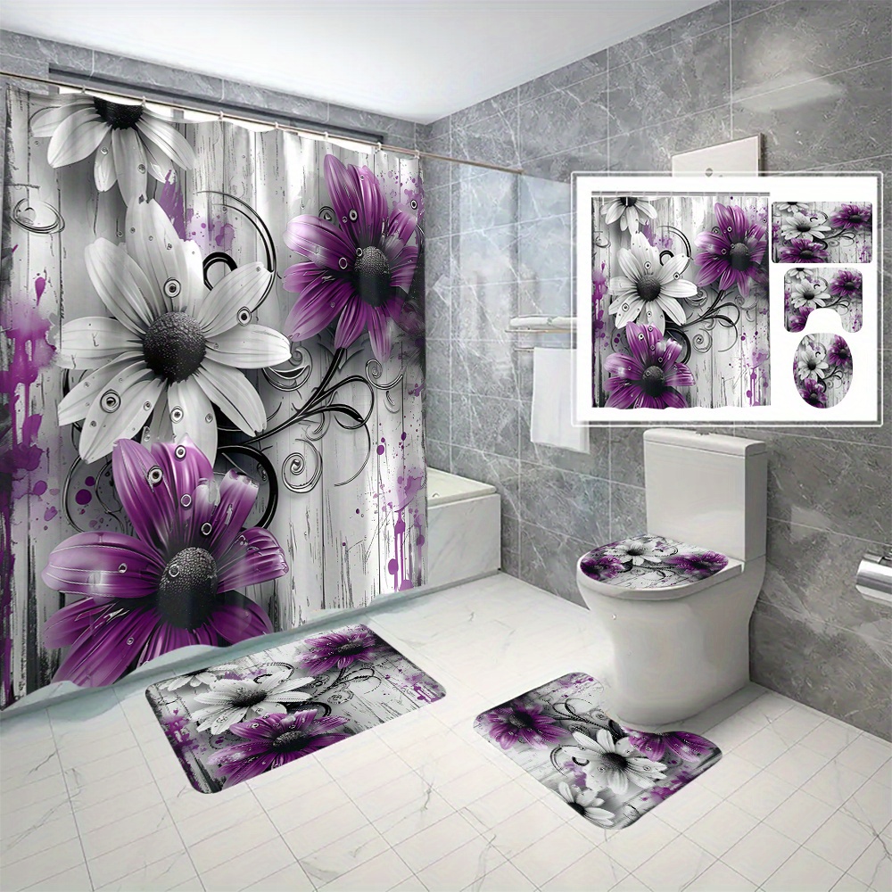 

1pc/2pcs/3pcs/4pcs/6pcs Digital Printing Polyester Waterproof Shower Curtain No Punching Bathroom Curtain