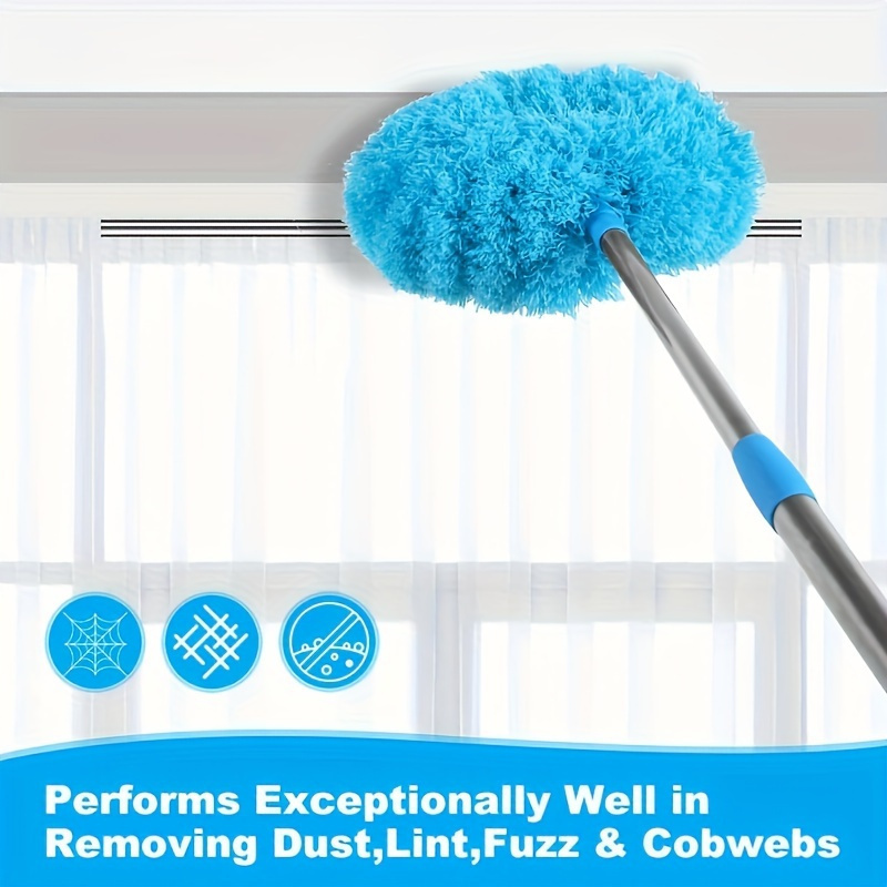 

Microfiber Ceiling Fan Duster - Extendable Up To 12 Feet, Blue, Long Shank, Locks Dust, Reusable, Machine Washable Cleaning Brush,