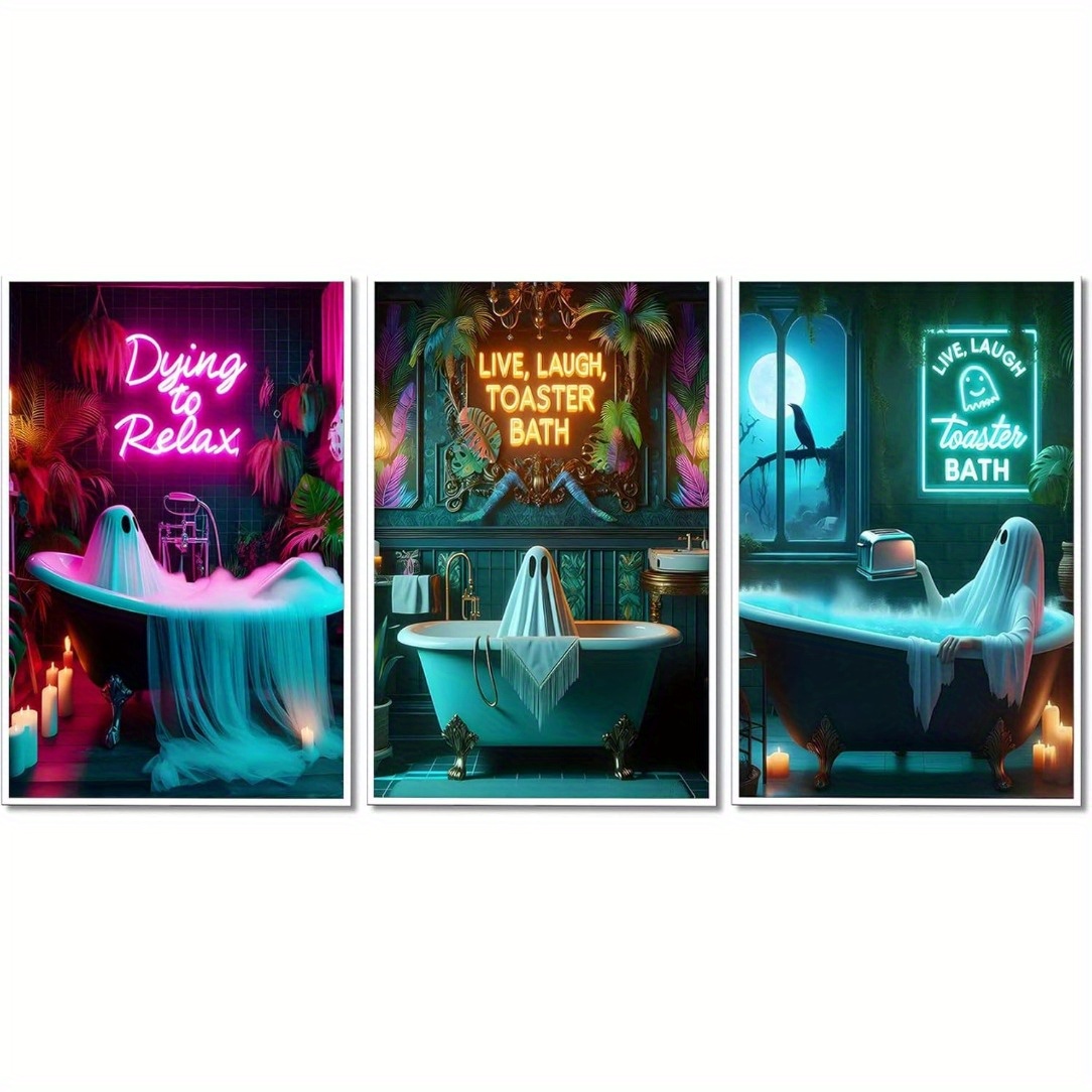 

3-piece Set, Halloween Neon Bathroom , 8x10inch, Funny Gothic Toaster Posters, To Relax Wall Decor, School & Classroom Decor, Art Supplies & Crafts