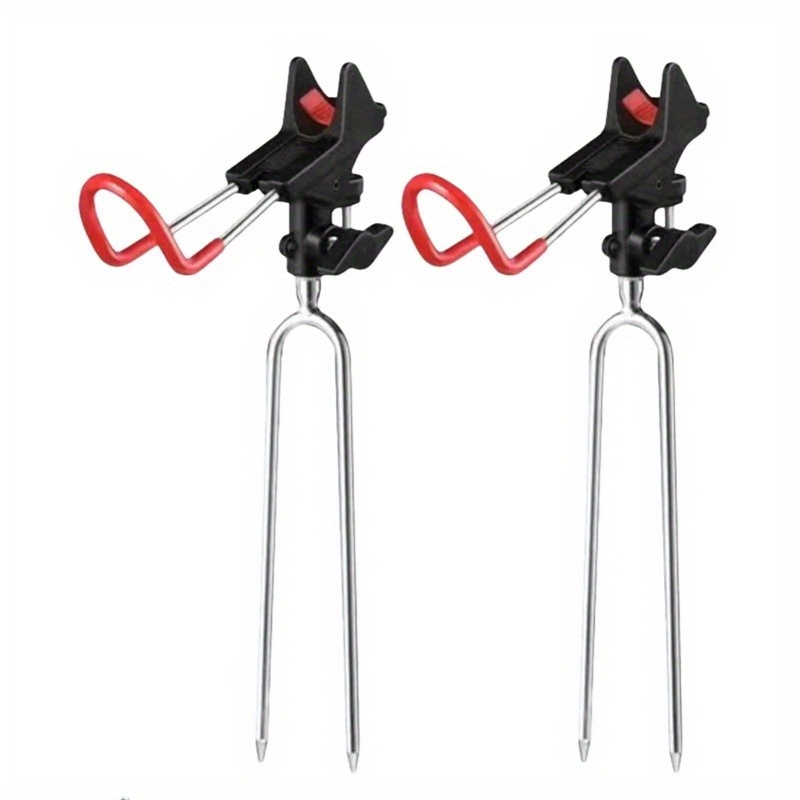 TEMU Heavy-duty Metal Fishing Rod Holders - 360° Adjustable Bank & Ground Fishing Pole Stands With , Ergonomic Red Handles For Relaxation By Lakeshores & Riversides
