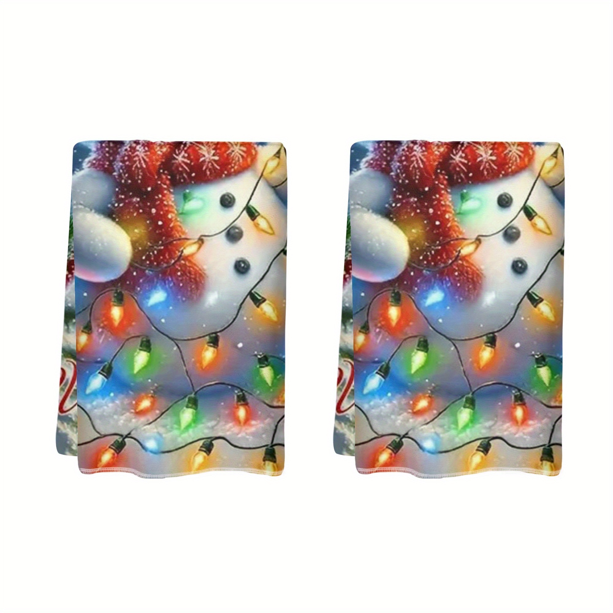 

2-pack Super Soft Polyester Towels - Contemporary Woven Oblong Bath Towels With Christmas Snowman Character Theme, Strong Absorbency, Ideal For Home Bathroom - 18x26 Inches (528gsm)