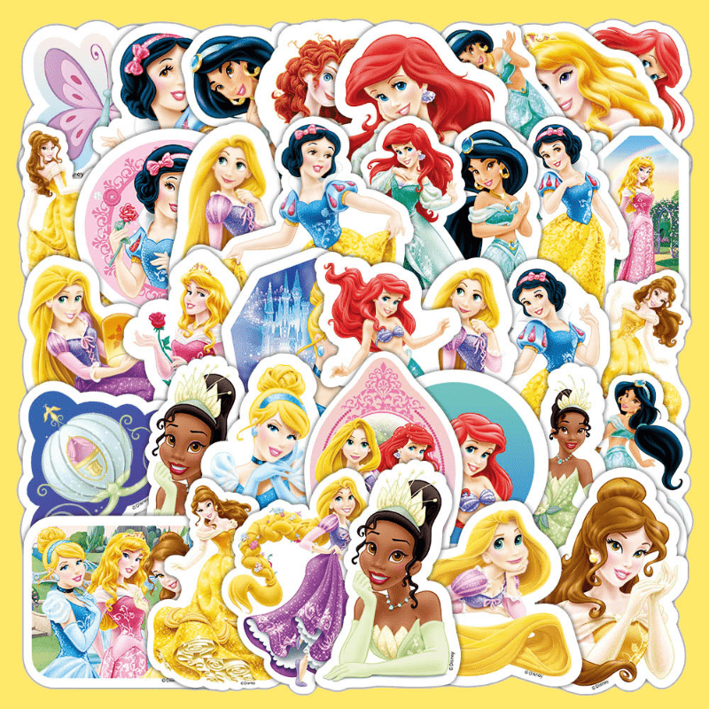 

50 pcs Série de stickers de princesse, autocollants laser cartoon imperméables, stickers de décoration de cahier de notes de papeterie