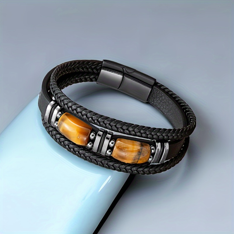 

Men's Bracelet Natural Tiger Eye Protection Woven Wristband Bracelet, A Gift For Him