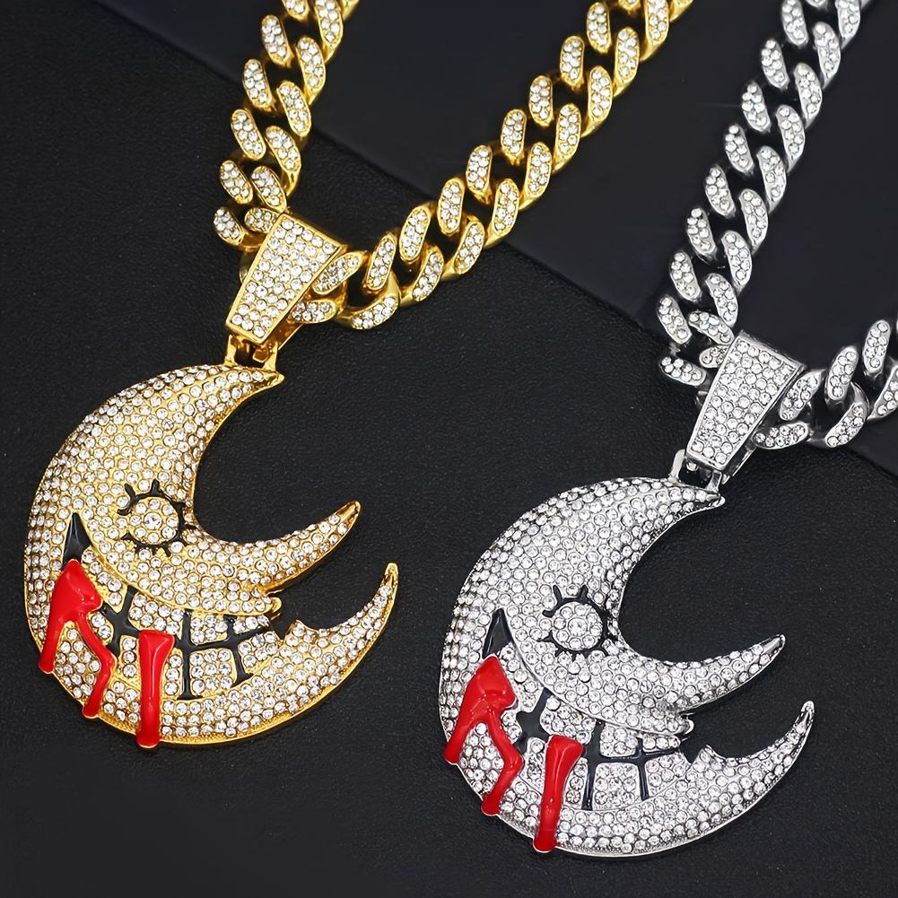 

1pc Moon Pendant With Ice Cuban Chain Miami Necklace For Men And Women Hip Hop Pendant Necklace Jewelry Gift- Jewelry - Party - Gifts, Valentine's Day Gifts, Christmas Gifts, Easter Gifts