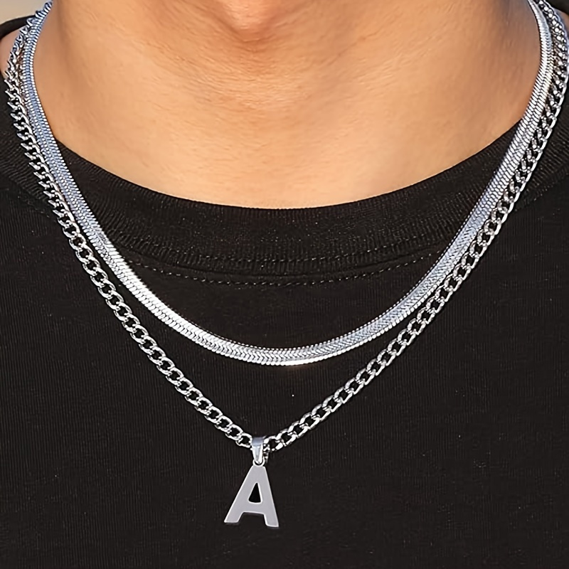 

1pcs Layered A-z Pendant Necklace For Men Boys, Stainless Steel Alphabet Cuban Chain Necklace Fashion Jewelry Gift- Jewelry - Party - Gifts, Valentine's Day Gifts, Christmas Gifts, Easter Gifts