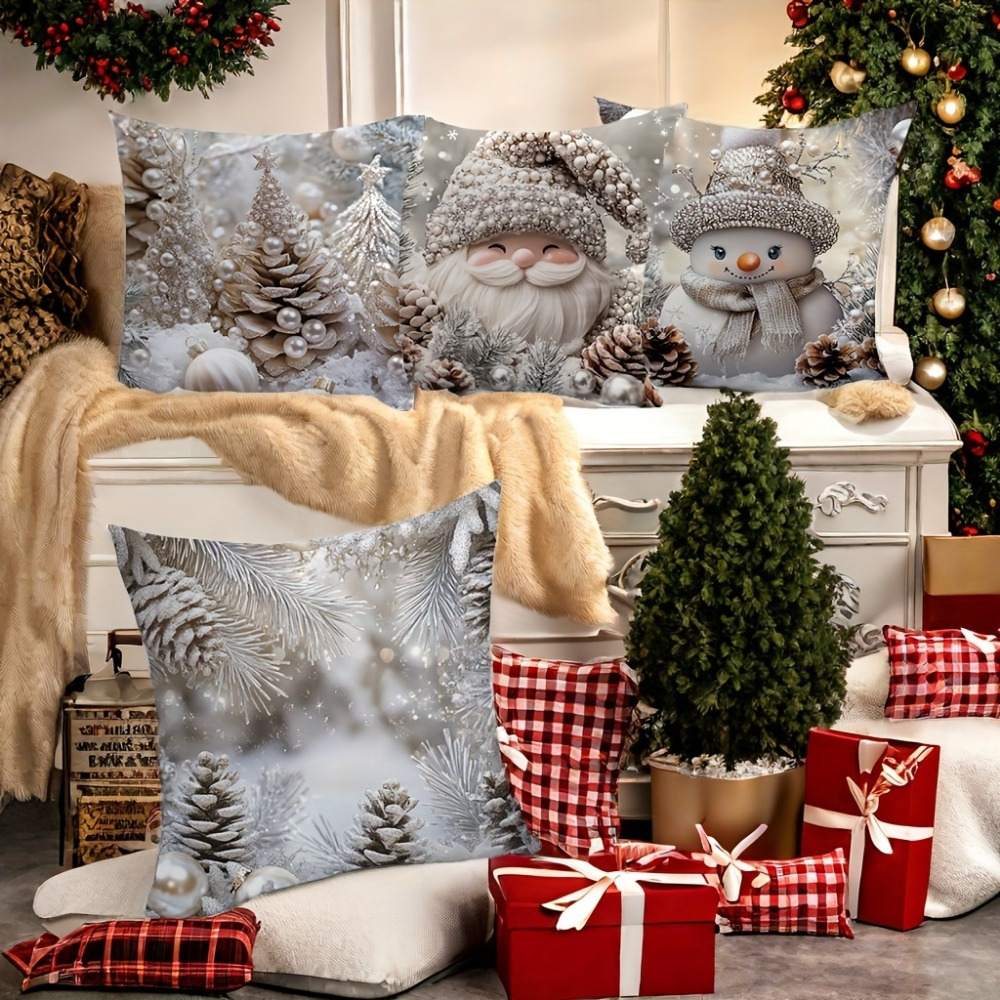 

4pcs Christmas Set - , Snowman & | Washable Cushions For & Decor | 18x18