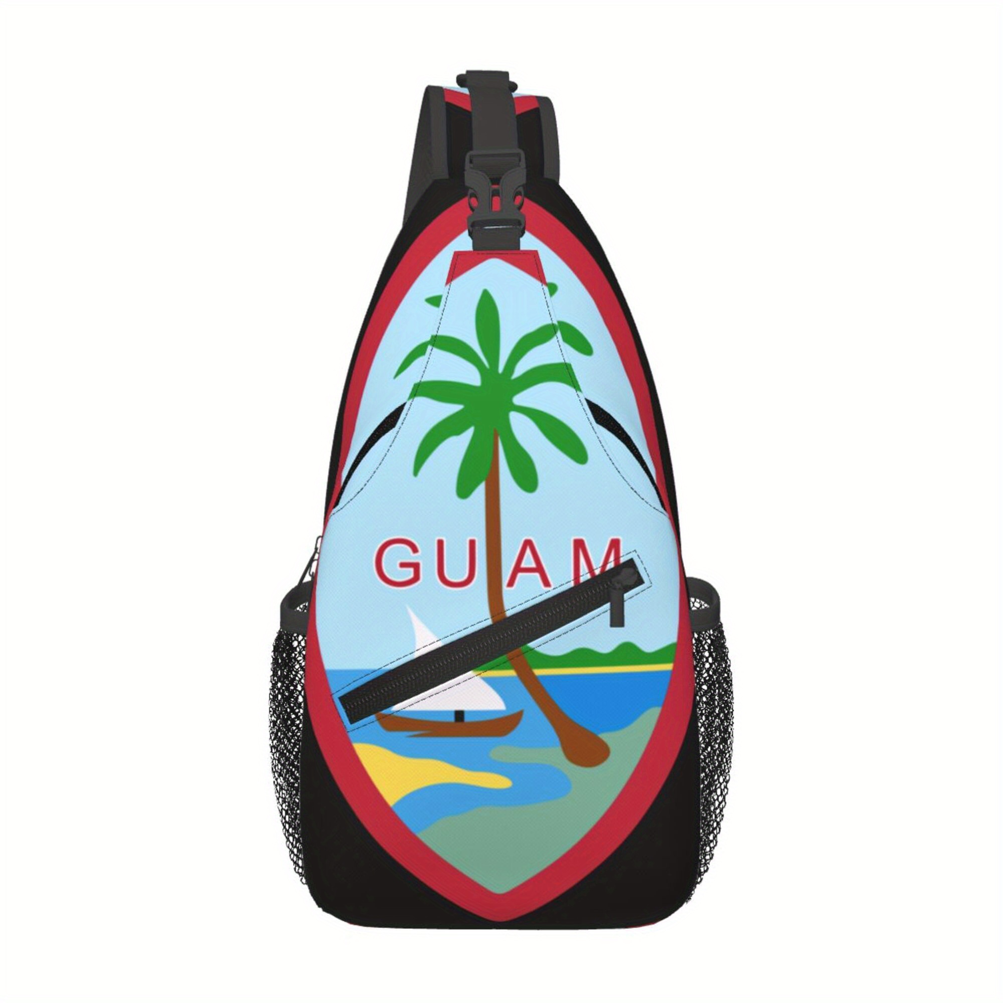 

Guam-themed Men's Sling Chest Bag - Durable Polyester With Positioning Printing, Casual Crossbody Pack With Secure Zipper For Daily