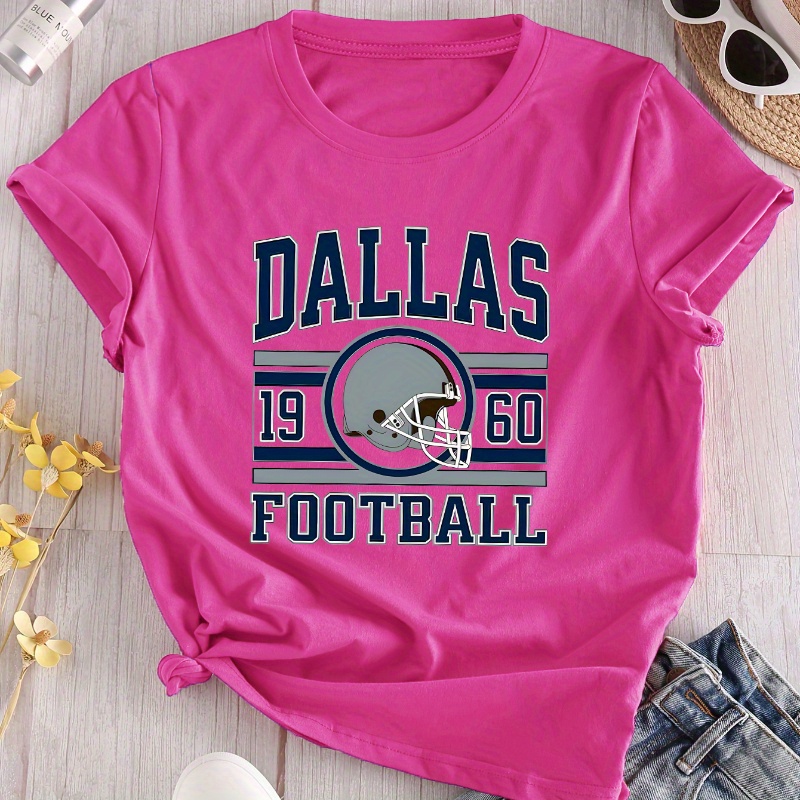 

Football & Letter T-shirt, Short Sleeve Round Neck Sports Top, Women's Casual Sports T-shirt