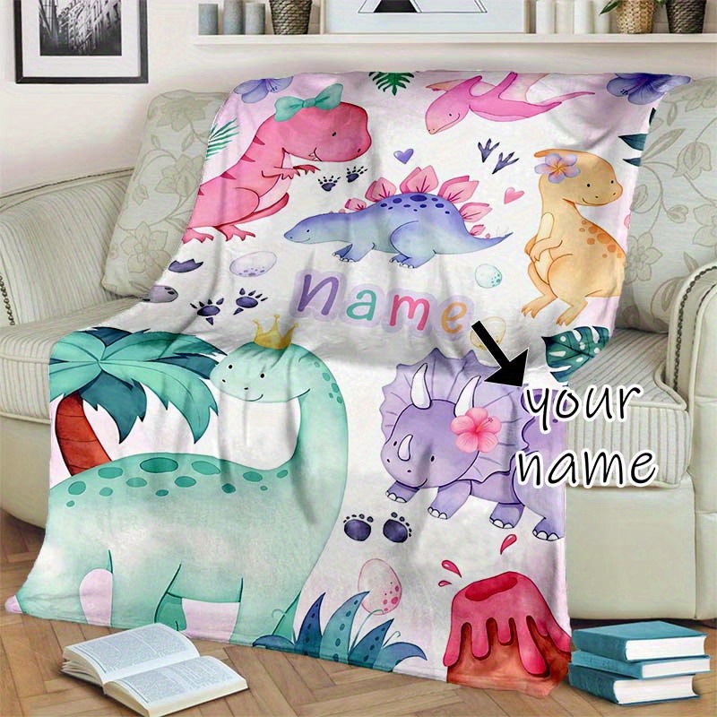 

Custom Dinosaur Name Blanket - Soft Flannel, Watercolor - Perfect Birthday Or Holiday Gift For Office & Home Dinosaur Room Decor