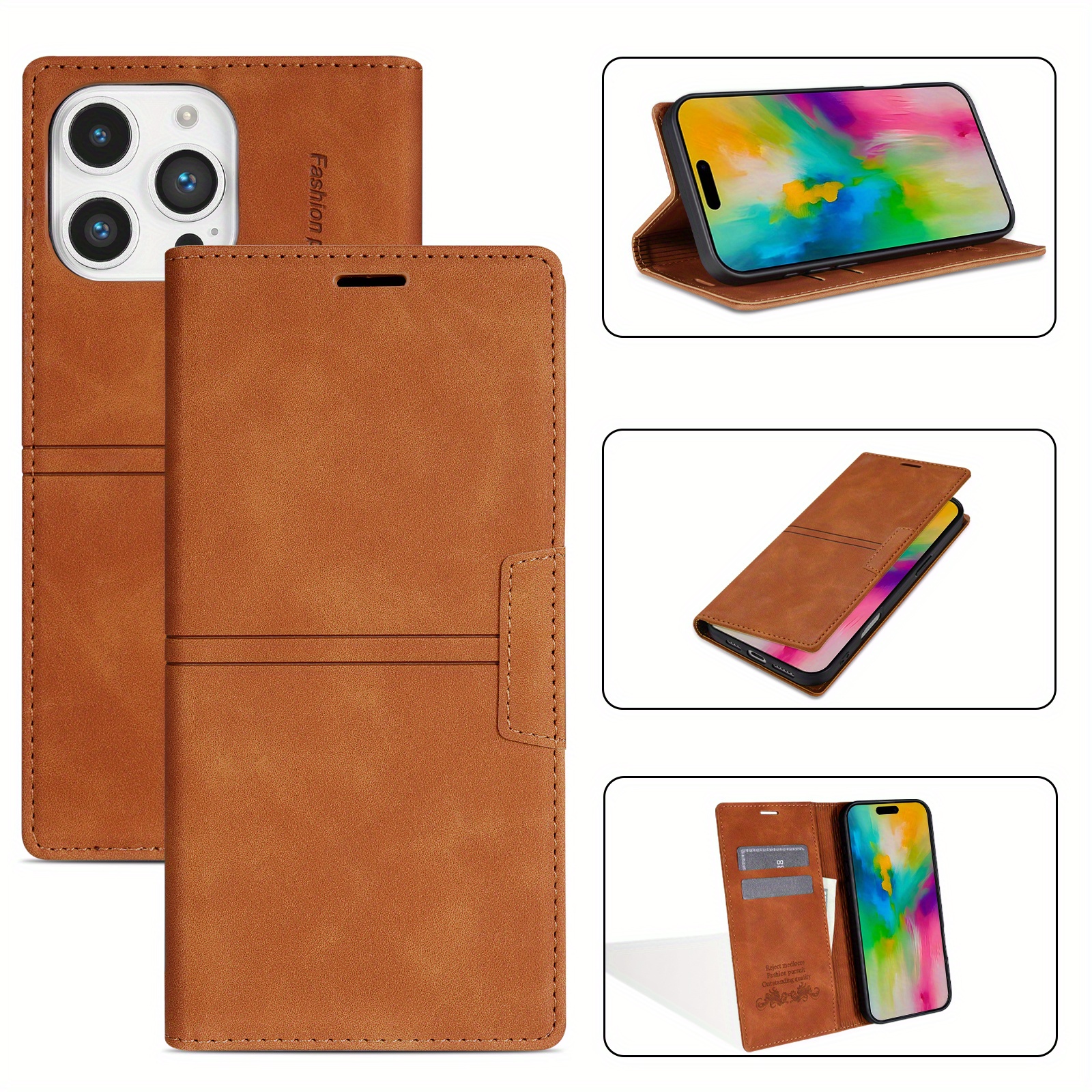 TEMU Phone Case - Premium Fantasy-style Artificial Leather Wallet Case With Card Slot, Kickstand, And Magnetic Flip For Iphone 16 Pro Max, 16 Pro, 16