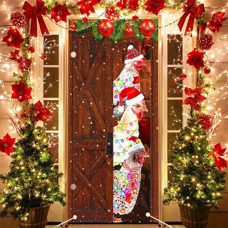 

Christmas Chicken Door Hanging - 1pc Polyester Fun Decoration For And , Multipurpose, No Needed, For Christmas And For