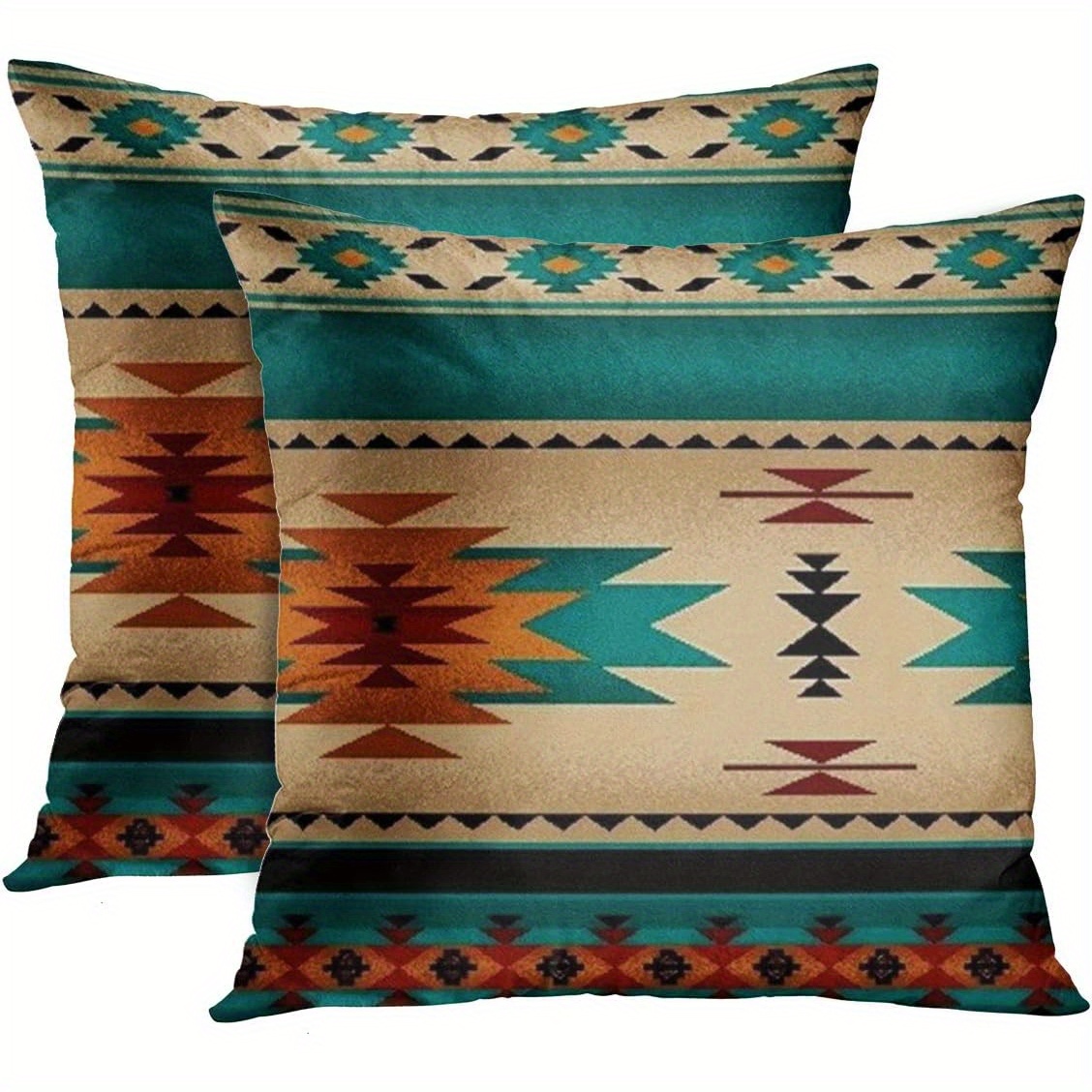 

Southwestern Throw Cushion Covers – Set Of 2, Machine Washable Zippered Polyester Covers, Contemporary Geometric Patterns, Versatile For Various Room Types, Woven 18x18 Inches