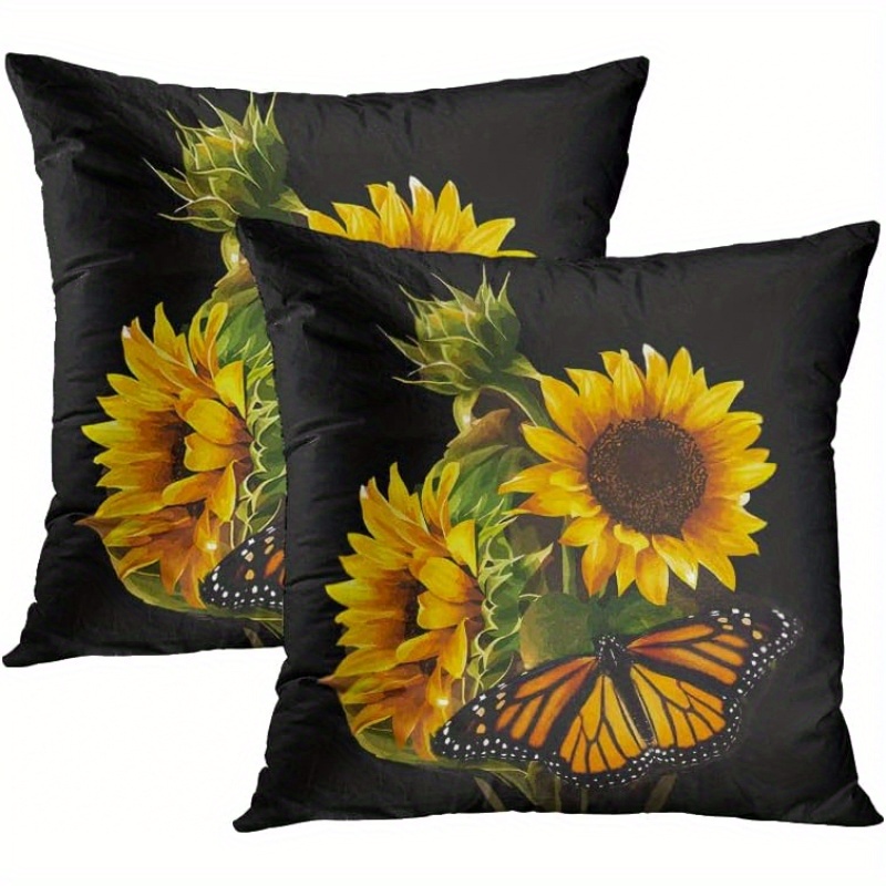 

Sunflower And Throw Cushion Covers Set Of 2, Machine Washable Zip Closure, Versatile Room Decor, Contemporary Style, 100% Polyester Woven Fabric, 18x18 Inches